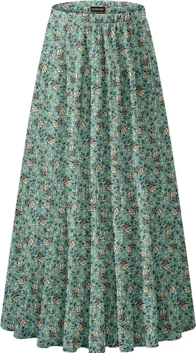 Vista 56 de NASHALYLY - Faldas largas de gasa, acampanadas, plisadas, con cintura alta y elástica para mujer Albaricoque Rosa Floral