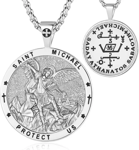 Vista 39 de EUDORA Medalla de plata de ley S925 con collar de San Patrono para mujeres A01-Saint Benedict Medalla