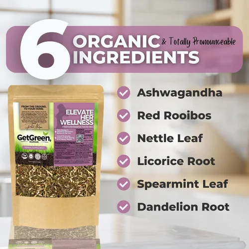 Vista 4 de Té de hojas sueltas de equilibrio hormonal saludable para ella con Ashwagandha, Rooibos rojos Té de hierbas orgánicas 2 onzas (2.01 oz)