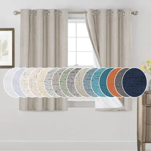 Vista 73 de Cortinas con textura de lino 100% opacas de 64 pulgadas de largo, juego de 2 paneles de cortinas de lino opacas con forro aislante térmico que Arena