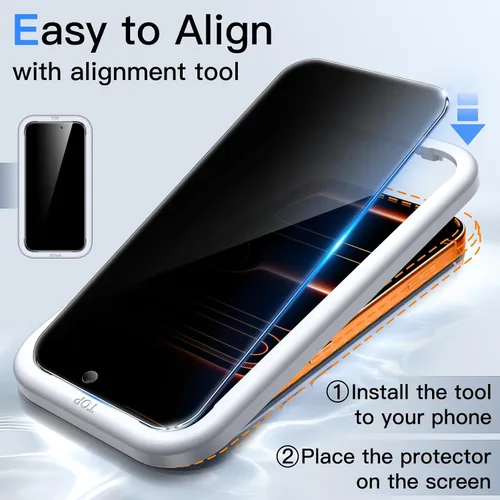 Vista 4 de JETech Protector de pantalla de privacidad para iPhone 17 Pro Max de 6,9 pulgadas, película de vidrio templado antiespía con herramienta de fácil