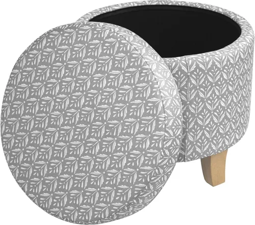 Vista 14 de HomePop Otomana tapizada redonda para almacenamiento Homepop Decoración del hogar Otomana redonda tapizada para reposapiés - Estampado Azul