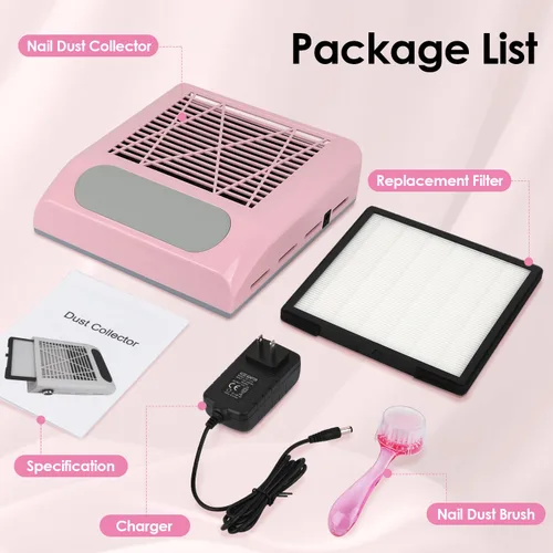 Vista 7 de CoFashion - Colector de polvo de uñas para uñas acrílicas, máquina de vacío, 80W, aspiradora eléctrica ajustable, filtro de uñas para manicura