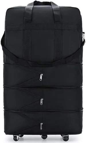 Vista 2 de Bolsa de viaje Oxford expandible extra grande con ruedas, impermeable, ligera, plegable, maleta, Negro -, Equipaje extensible central rígido