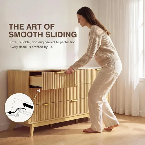 Vista 5 de JUMMICO Cómoda acanalada para dormitorio con 9 cajones, cómoda de 57