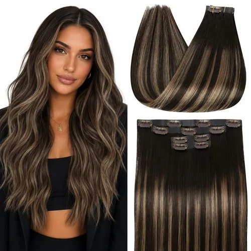 Vista 19 de Full Shine - Extensiones de cabello sin costuras con clip, color marrón oscuro