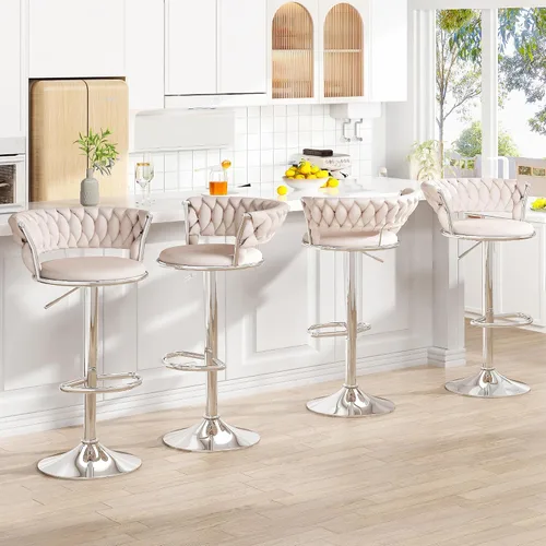 Vista 8 de AWQM Juego de 2 taburetes de bar de terciopelo, taburetes de cocina giratorios de altura ajustable con respaldo bajo para comedor, barra