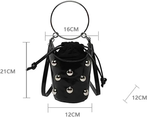 Vista 7 de Bolso de mano con asa superior para mujer, bolso Y2K, moderno remache, bolso cruzado estilo cubo, bolso retro para fiestas, compras, casual