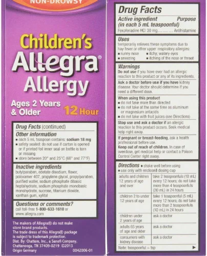 Vista 2 de Allegra Infantil alergia oral Suspensión de sabor Berry 4 oz (Pack de 6)