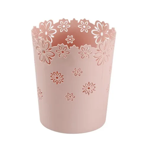 Vista 8 de Emivery 2 cestas de plástico con forma de flor hueca sin tapa, papelera creativa, papelera (rosa, M+S)