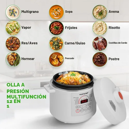 Vista 2 de NutriChef Olla a Presión Eléctrica de 6 Cuartos Olla a Presión Digital de Mostrador de 12 Funciones Tiempo y Temperatura Ajustables Función
