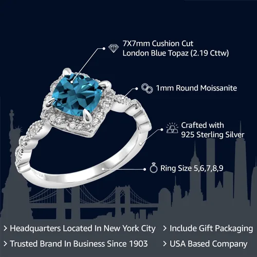 Vista 18 de Gem Stone King Anillo de compromiso solitario de moissanita blanca con piedra natal de corte cojín de 0.276 in para mujer, plata de ley 925