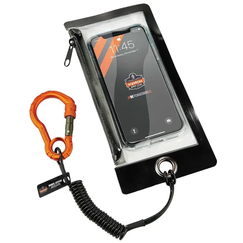 Vista 9 de Cordón para herramientas en espiral con extremo de bucle y mosquetón, capacidad de peso de la herramienta 2 libras, Ergodyne Squids 3156, negro