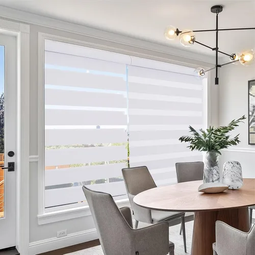 Vista 2 de MYshade Persianas enrollables de cebra sin cordones para ventanas para oscurecer la habitación, persianas enrollables dobles de día y noche