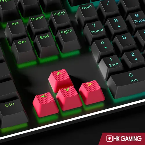 Vista 4 de HK GAMING Juego de teclas dobles retroiluminadas de goma Perfil OEM para teclado mecánico (23 teclas, rojo español)