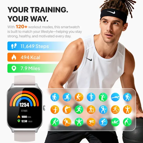 Vista 3 de Reloj inteligente para mujeres y hombres, (responder/hacer llamadas) 1.83 pulgadas, reloj inteligente con seguimiento de actividad física