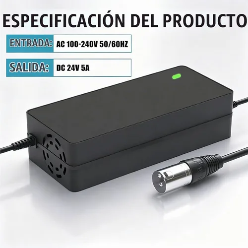 Vista 2 de Nuevo Adaptador de Carga de Batería de 24V 5A con Enfriamiento por Ventila y Conector XLR Macho de 3 Pines Compatible con Sillas de Movilidad Pride