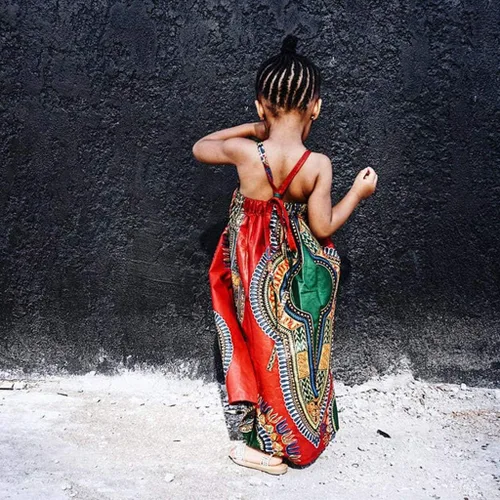 Vista 4 de WOCACHI Vestido largo de verano para niñas pequeñas Dashiki africanas, estilo étnico bohemio con estampado digital, Niñas