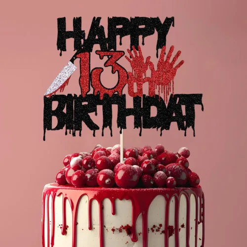 Vista 5 de Killer Happy 13th Birthday - Decoración para tartas con temática de terror de Halloween para fiesta de cumpleaños número 13, con temática de terror