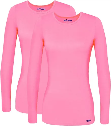 Vista 16 de Sivvan Scrubs for Women - Long Sleeve Comfort Underscrub Tee 2-Pack Negro