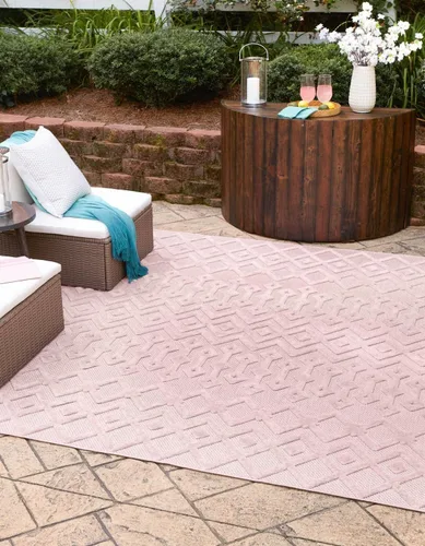 Vista 16 de Unique Loom Alfombra de área de la colección texturizada Trellis para exteriores, color osage, 2 x 3 pies, rectangular, color aguamarina