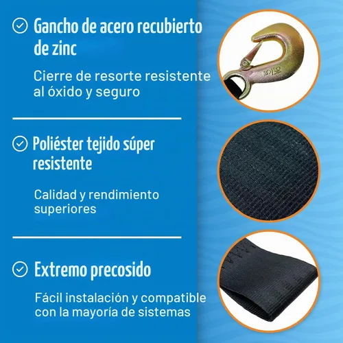 Vista 3 de Correa de cabrestante para remolque de barco con gancho, repuesto resistente para remolque de manivela manual, 2 pulgadas x 20 pies, capacidad