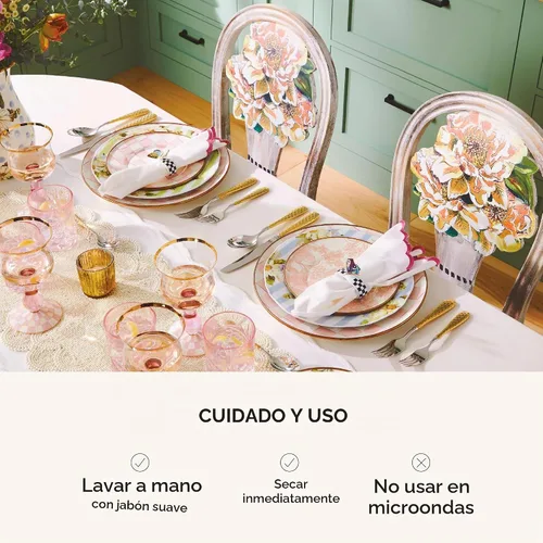 Vista 5 de MACKENZIE-CHILDS Placa de carga esmaltada, placa decorativa para decoración del hogar, 12 pulgadas, jardín inglés rosa