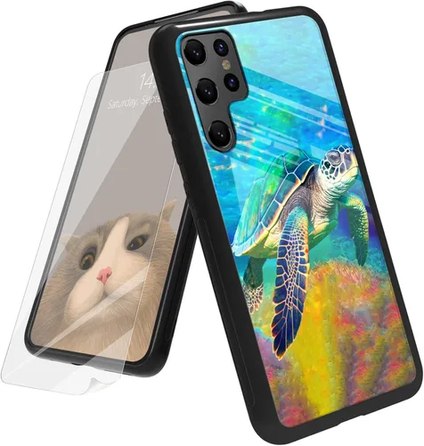 Vista 125 de Funda para Samsung Galaxy A12 5G con protector de pantalla, parte trasera de vidrio templado + TPU de silicona suave que absorbe los golpes