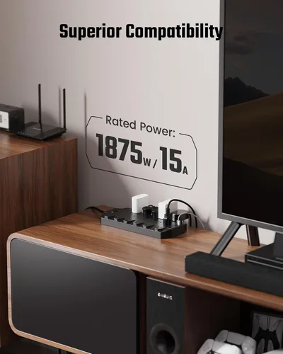 Vista 7 de SUPERDANNY Lámpara LED de escritorio con 18 tomas de corriente, protector de sobretensiones con puertos USB, cable de extensión resistente