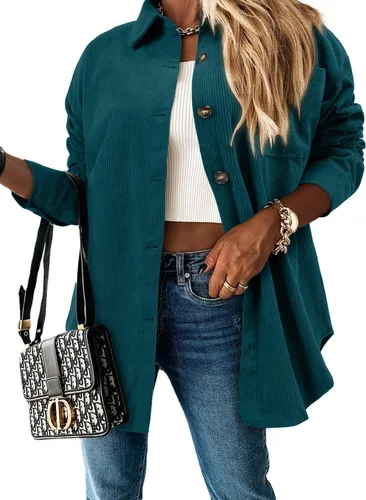 Vista 16 de ZOLUCKY Chaqueta de manga larga con botones para mujer, talla grande, blusas