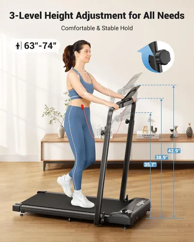 Vista 3 de THERUN Walking Pad with Handle Bar, 2 in 1 Under Desk Portable Treadmill 0.6-6.2 mph, 2 in 1 Adjustable Handle Bar, Quiet Core Motor, Space Saving