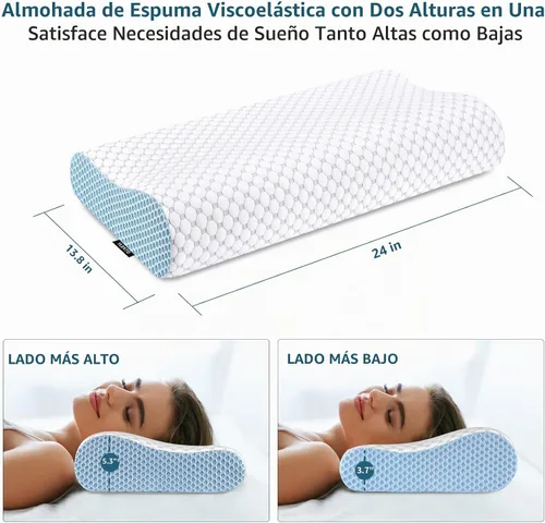 Vista 3 de Almohada Cervical para el Cuello para Alivio del Dolor - Almohadas Ergonómicas de Espuma Viscoelástica con Contorno, Almohada Refrescante