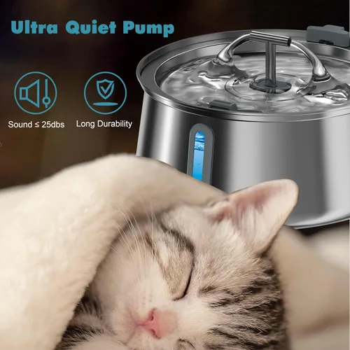 Vista 5 de Homtyler Fuente de agua de acero inoxidable para gatos, fuente de agua para mascotas de 4 litros/135 onzas de gran capacidad, dispensador de agua
