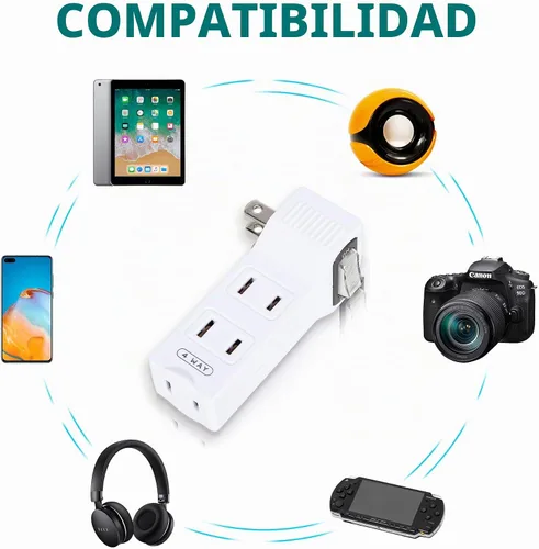 Vista 6 de SYCON Adaptador de pared de 4 tomas con interruptor de alimentación y luz nocturna, adaptador extensor de 2 clavijas con 4 tomas de corriente