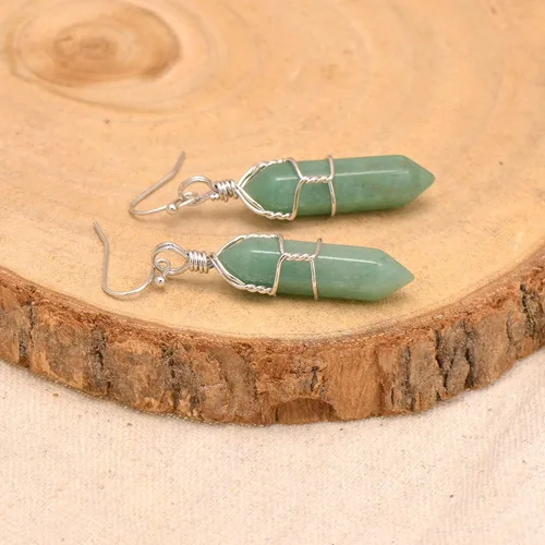 Vista 40 de Pendientes de cristal de punta envuelta en alambre de piedra pulida para mujer Reiki Energy Healing
