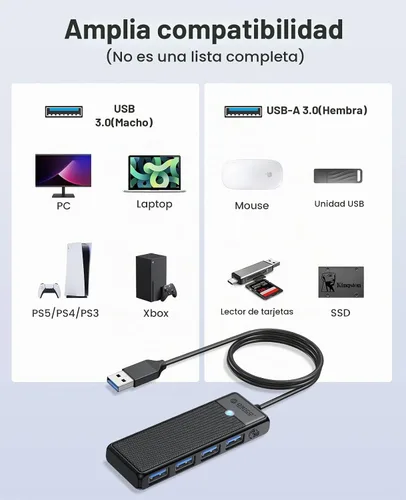 Vista 4 de ORICO Hub USB 3.0, concentrador USB de 4 puertos con cable de 6 pies de largo, divisor USB ultra delgado para laptop MacBook Pro, iMac, Surface Pro