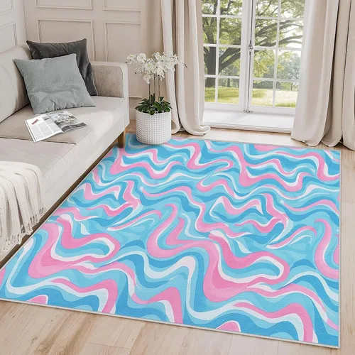 Vista 15 de Alfombra Geométrica 2x3 - Alfombra de Área Abstracta Retro Colorida, Tapete de Puerta Moderno de Mediados de Siglo, Lavable y Antideslizante y Suave
