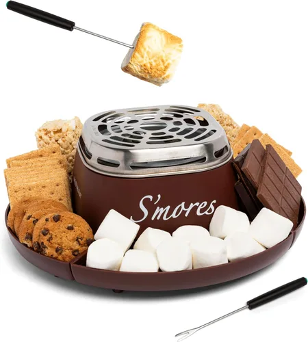 Vista 9 de Nostalgia Máquina eléctrica S'mores de mesa para interiores, kit de Smores con palitos para asar malvaviscos y 4 bandejas Lazy Susan para galletas
