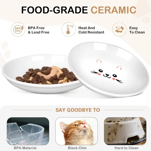 Vista 3 de TRUVIC Paquete de 4 cuencos de cerámica para gatos, platos de cerámica de 5.9 pulgadas para gatos de interior y perros pequeños, cuencos antifatiga