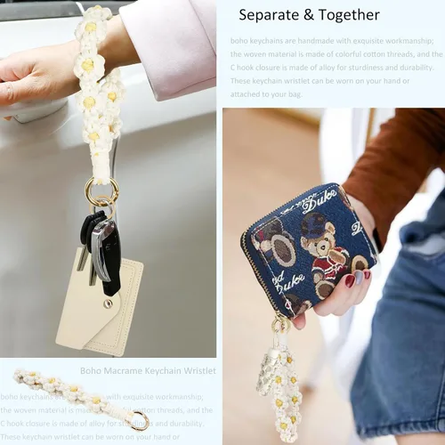Vista 142 de BIHRTC Llavero de pulsera boho con soporte para lápiz labial, pulsera hecha a mano