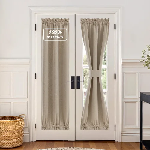 Vista 106 de NICETOWN Cortinas de Lino para Puerta Lateral - Cortinas Opacas con Aislamiento Térmico para Puerta Delantera Francesa para Sombra Pequeña