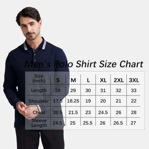 Vista 6 de Polo de piqué para hombre, manga larga, con punta de mezcla de algodón, casual, con cuello, ajuste clásico