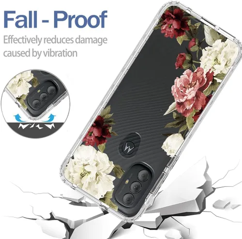 Vista 7 de Funda para Moto G Power 2022, Moto XT2165DL con protector de pantalla de vidrio templado, bonito patrón floral transparente de cuerpo completo