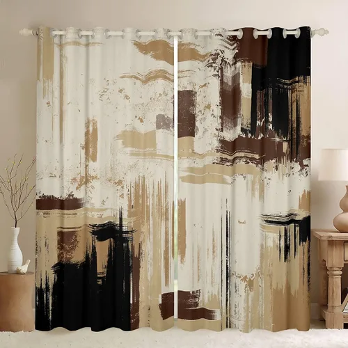 Vista 25 de Cortinas opacas abstractas de 30 % a 50 % geométricas para dormitorio, sala de estar, decoración de línea a rayas, cortinas con aislamiento térmico