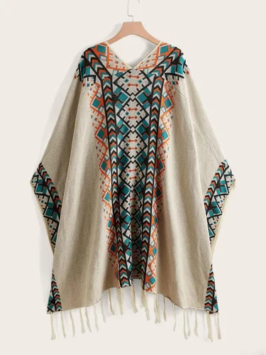 Vista 2 de Verdusa Poncho con borla estampada y frente abierto para mujer