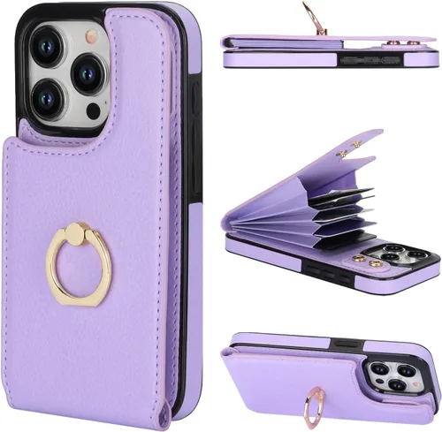 Vista 11 de Folosu Funda compatible con iPhone 15 Pro con soporte para tarjetas, rotación de 360°, soporte de anillo de dedo con función atril, bloqueo RFID