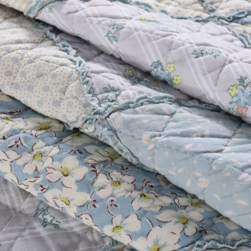 Vista 5 de Edredón Patchwork - Flor Silvestre Azul - Niños o Twin