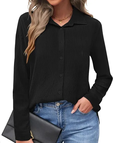 Vista 11 de AUSELILY - Camisas con botones para mujer, manga larga, cuello con botones, blusas casuales para el trabajo y negocios, túnicas