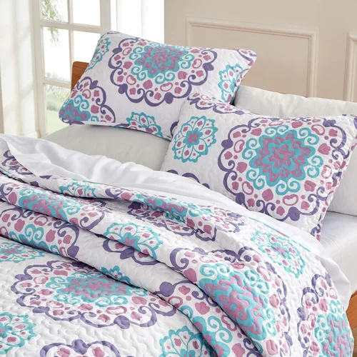 Vista 3 de SLEEP ZONE Juego de edredón estampado de 3 piezas, tamaño matrimonial/queen, juego de ropa de cama reversible ligero para todas las estaciones