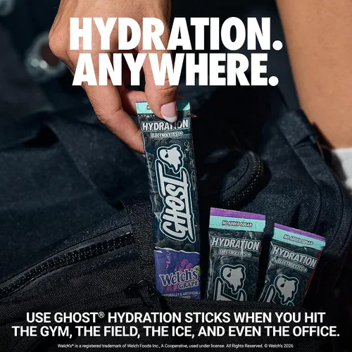 Vista 2 de GHOST Welch's Grape - Barras de hidratación, paquetes de polvo de electrolitos, mezcla instantánea de 24 bebidas sin azúcar, hidratación diaria sin